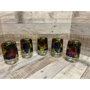Vintage Libby Glass Stained Glass Glasses Fruit  Set of 5